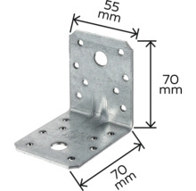 Conector unghiular cu dimensiunile de 55 mm pe 70 mm pe 70 mm.