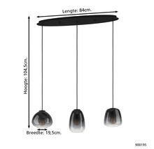 Imagine cu o lampă suspendată cu trei corpuri de iluminat și dimensiuni