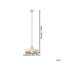 Lampa suspendată cu diametrul de 36 cm și înălțimea de 110 cm