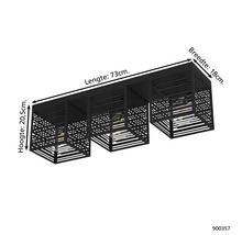Plafonieră neagră cu trei lămpi și dimensiunile de 73 cm lungime, 18 cm lățime și 20,5 cm înălțime