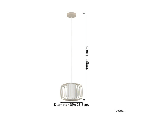 Lampa suspendată cu diametrul de 28,5 cm și înălțimea de 110 cm