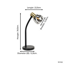 Lampă de birou cu dimensiunile înălțime 34,0 cm, lungime 22,0 cm, lățime 12,0 cm și diametru 12,0 cm.