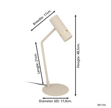Lampă de masă cu dimensiunile de 48,5 cm înălțime, 17 cm lățime, 21 cm lungime și 17 cm diametru