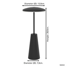 Imaginea unei lămpi cu dimensiunile de 13,0 cm diametru sus, 7,0 cm diametru jos și 28,0 cm înălțime.