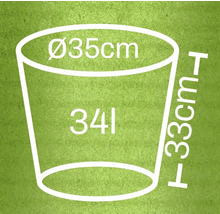 Imaginea unui vas de plantare cu dimensiunile diametru 35 cm, înălțime 33 cm și volum 34 litri