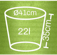 Desen tehnic al unui vas de plantare cu dimensiunile diametru 41 cm, înălțime 35 cm și volum 22 litri