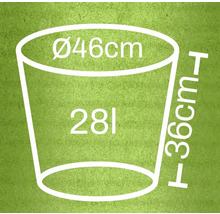 Desen tehnic al unei găleți cu dimensiunile diametru 46 cm, înălțime 36 cm și volum 28 litri.