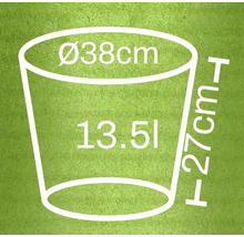 Dimensiuni ghiveci: diametru 38 cm, înălțime 27 cm, volum 13,5 litri