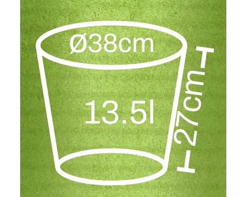 Dimensiuni ghiveci: diametru 38 cm, înălțime 27 cm, volum 13,5 litri