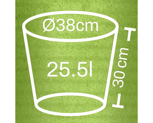 Dimensiunile unui vas de plantare: diametru 38 cm, volum 25,5 litri, înălțime 30 cm