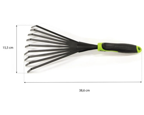 Greblă de frunze din metal, lungime 38,6 cm și lățime 15,5 cm
