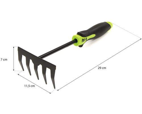 Cultivator de grădină cu dimensiunile de 29 cm lungime, 11,5 cm lățime și 7 cm înălțime.