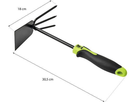 Sapă de grădină cu trei dinți și o lățime de 18 cm și o lungime de 30,5 cm