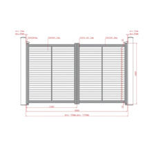 Desen tehnic al unei porți de acces cu două aripi și lamele orizontale, lățime totală 3000 milimetri și înălțime 1800 milimetri.