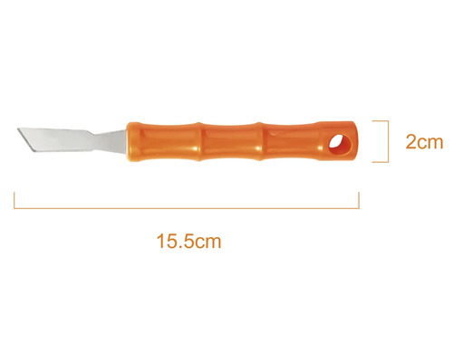 Răzuitor pentru rosturi cu mâner din plastic, lungime 15,5 centimetri și lățime 2 centimetri.