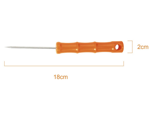 Sulă cu mâner din plastic portocaliu, lungime totală 18 centimetri, lățime mâner 2 centimetri.