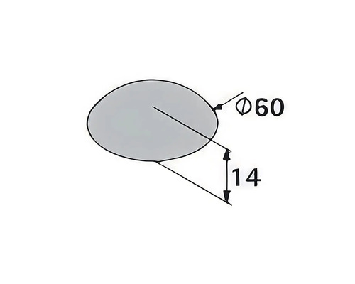 Desen tehnic al unui produs oval cu un diametru de 60 și o înălțime de 14.