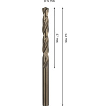 Burghiu pentru metal, diametru 6 milimetri, lungime spirală 57 milimetri, lungime totală 93 milimetri.