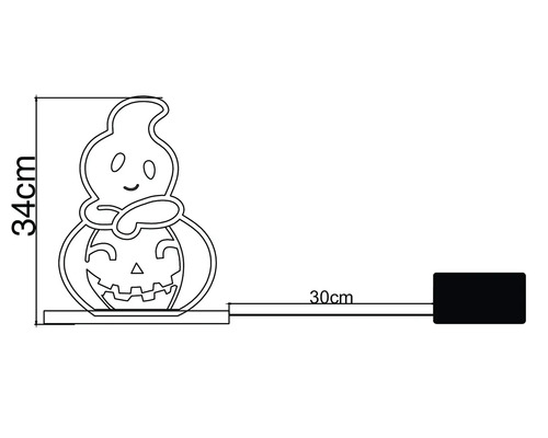 Decorațiune LED de Halloween fantomă pe dovleac, înălțime 34 centimetri, lungime cablu 30 centimetri