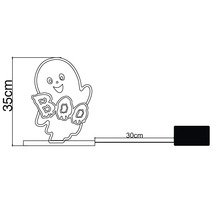 Decorațiune de Halloween fantomă cu textul Boo, înălțime 35 centimetri, lungime cablu 30 centimetri.