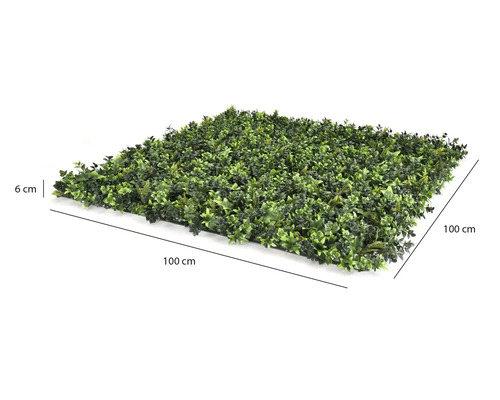 Panou de gard viu artificial cu frunze verzi, 100 centimetri pe 100 centimetri, înălțime 6 centimetri.