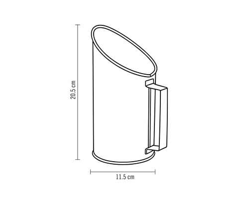 Vas pentru cărbuni cu dimensiuni: înălțime 20,5 centimetri, lățime 11,5 centimetri.