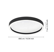 Plafonieră rotundă cu diametrul de 42 de centimetri și înălțimea de 7 centimetri.
