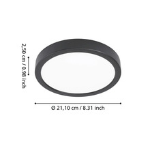 Plafonieră LED rotundă neagră cu un diametru de 21,10 centimetri și o înălțime de 2,50 centimetri.