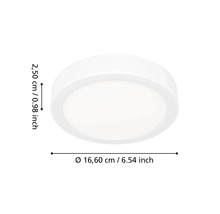 Plafonieră LED rotundă cu un diametru de 16,60 centimetri și o înălțime de 2,50 centimetri.