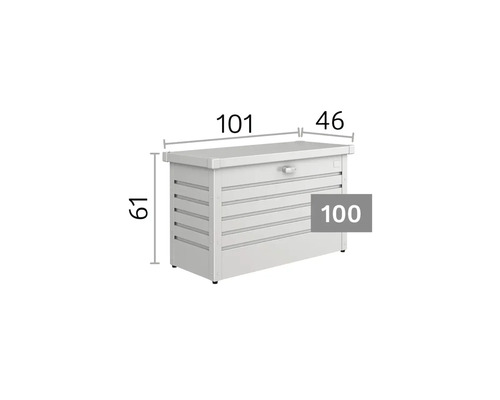 Cutie de grădină cu dimensiuni: lățime 101 centimetri, adâncime 46 centimetri, înălțime 61 centimetri. Model 100.