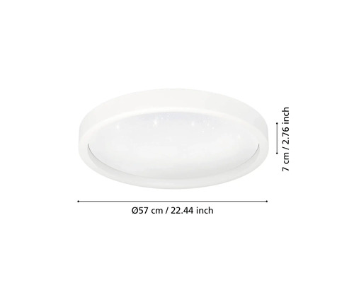 Plafonieră LED rotundă cu efect de cer înstelat, diametru 57 centimetri, înălțime 7 centimetri.