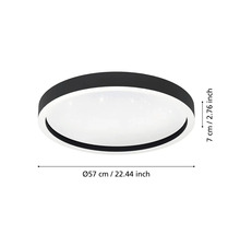 Plafonieră LED rotundă neagră cu efect stelar, diametru 57 centimetri și înălțime 7 centimetri.