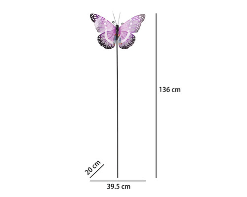 Tijă metalică Lafiora cu fluture H 136 cm lila
