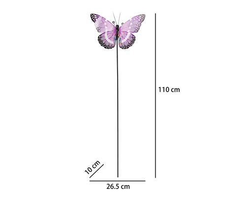 Tijă metalică Lafiora cu fluture H 110 cm lila