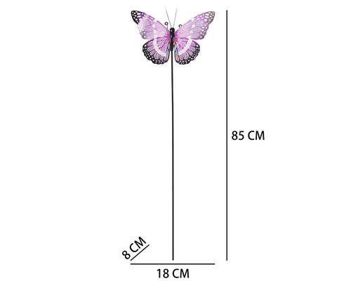 Tijă metalică Lafiora cu fluture H 85 cm lila