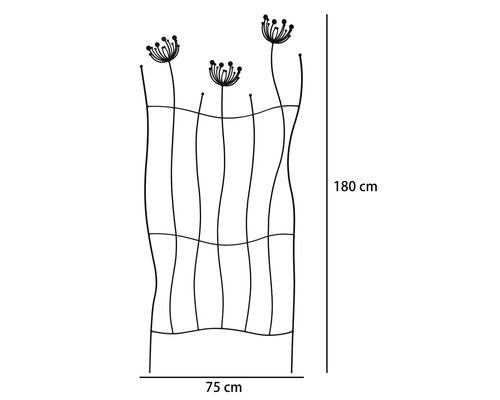 Spalier metalic pentru plante cățărătoare cu motive de păpădie, înălțime 180 centimetri și lățime 75 centimetri.