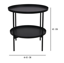 Măsuță laterală rotundă din metal cu două rafturi, diametru 45 centimetri, înălțime 45 centimetri.