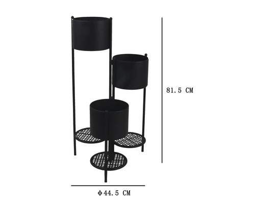 Suport de flori din metal cu trei niveluri, înălțime 81,5 centimetri și diametru 44,5 centimetri pentru plante de interior.