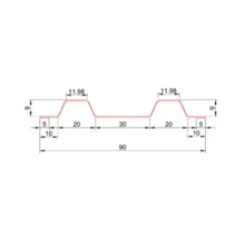 Desen tehnic al secțiunii transversale a unei table cutate cu dimensiuni în milimetri.