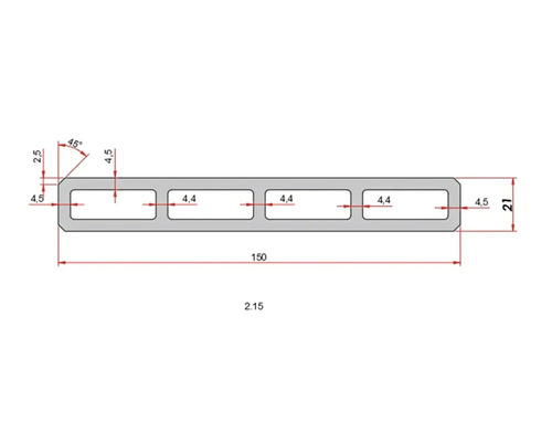 Desen tehnic al unui profil tubular cu dimensiuni în milimetri.