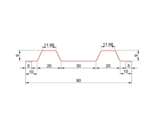Desen tehnic cu dimensiunile secțiunii transversale a unei table profilate trapezoidale.