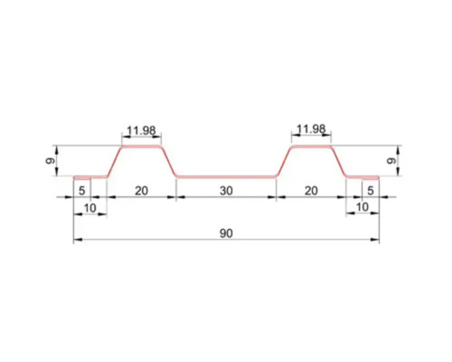 Desen tehnic al unui profil de tablă trapezoidală cu dimensiuni în milimetri pentru planificarea construcției.