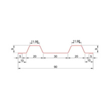 Desen tehnic al unui profil din tablă trapezoidală cu dimensiuni detaliate ale nervurilor și canelurilor.