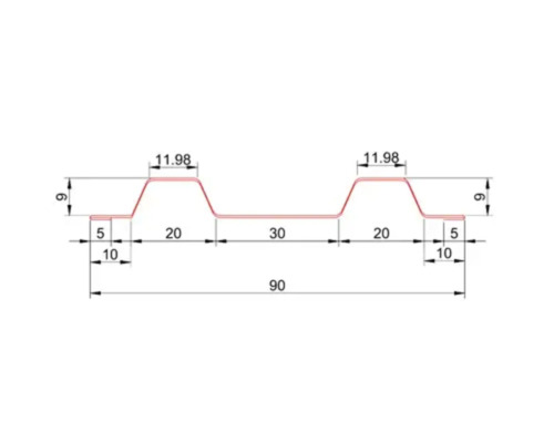 Desen tehnic al unui profil din tablă trapezoidală cu dimensiuni detaliate ale nervurilor și canelurilor.