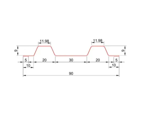 Desen tehnic cu dimensiuni ale unei table profilate din metal pentru acoperis sau placare pereti.