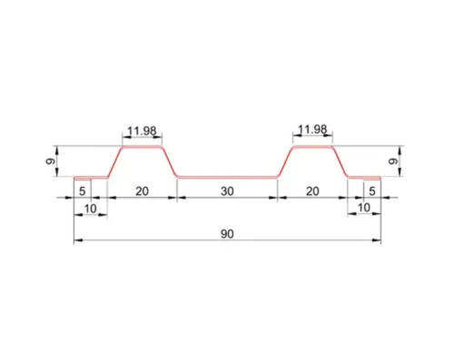 Desen tehnic cu dimensiuni ale unei table profilate în secțiune transversală