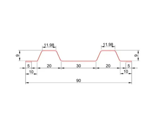Desen tehnic al secțiunii transversale a tablei trapezoidale cu dimensiuni în milimetri.
