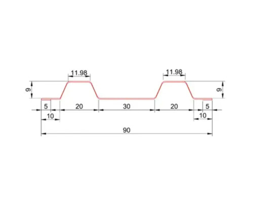 Desen tehnic al unui profil de tablă trapezoidală cu dimensiuni detaliate în milimetri.