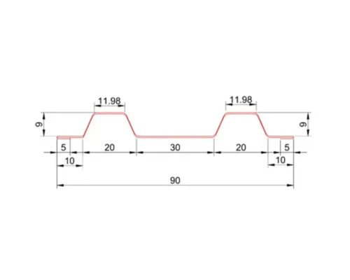 Desen tehnic cu dimensiuni ale unei table profilate în secțiune transversală