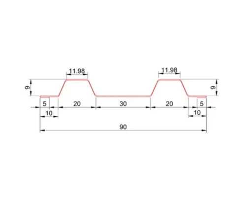 Desen tehnic cu dimensiuni ale unei table profilate în secțiune transversală